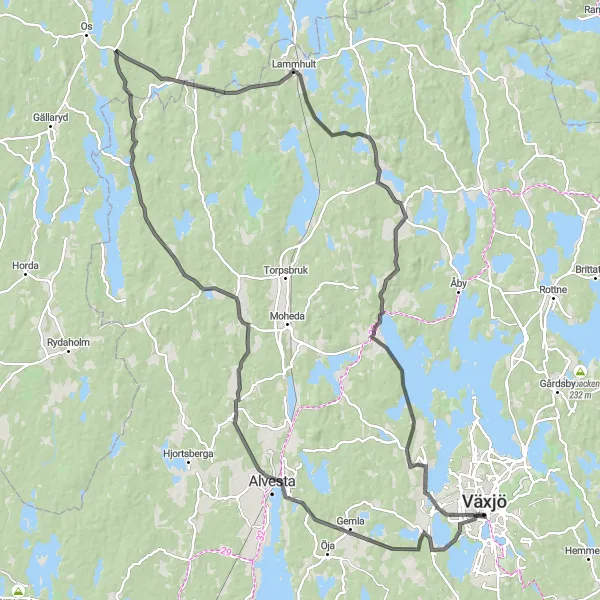 Map miniature of "The Gemla Loop" cycling inspiration in Småland med öarna, Sweden. Generated by Tarmacs.app cycling route planner