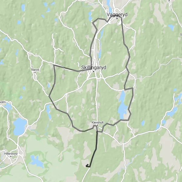 Kartminiatyr av "Vaggeryd till Skillingaryd Road Cycling" cykelinspiration i Småland med öarna, Sweden. Genererad av Tarmacs.app cykelruttplanerare