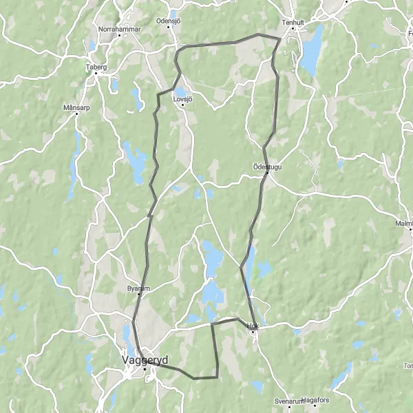 Kartminiatyr av "Vägcykling genom Smålands byar" cykelinspiration i Småland med öarna, Sweden. Genererad av Tarmacs.app cykelruttplanerare