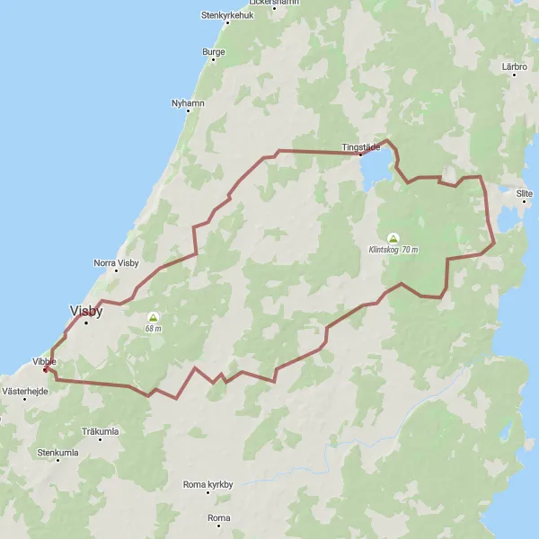 Kartminiatyr av "Naturupplevelser på Gotland" cykelinspiration i Småland med öarna, Sweden. Genererad av Tarmacs.app cykelruttplanerare