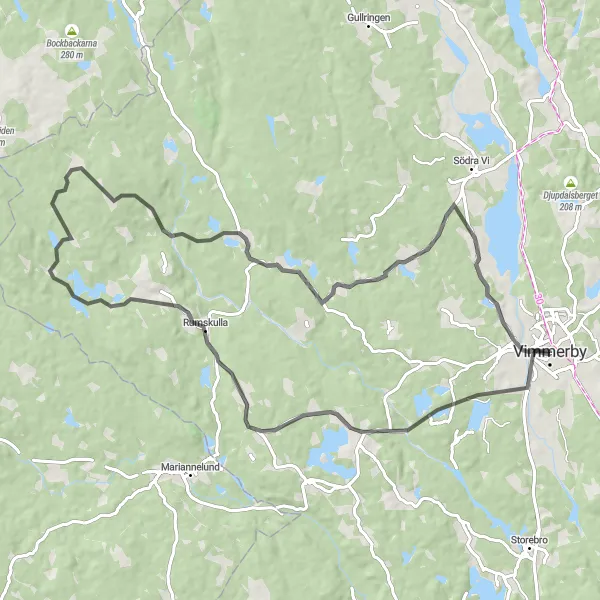 Map miniature of "Road Cycling: Historic Sights and Scenic Landscapes" cycling inspiration in Småland med öarna, Sweden. Generated by Tarmacs.app cycling route planner
