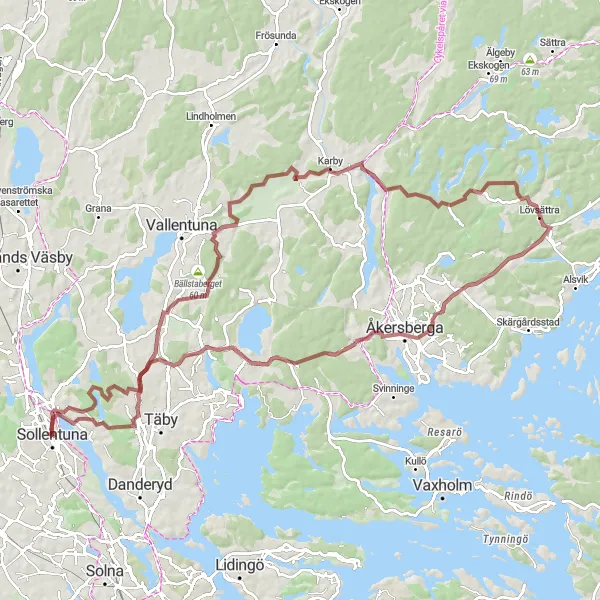 Map miniature of "Akalla-Klosterbacken Round Trip" cycling inspiration in Stockholm, Sweden. Generated by Tarmacs.app cycling route planner