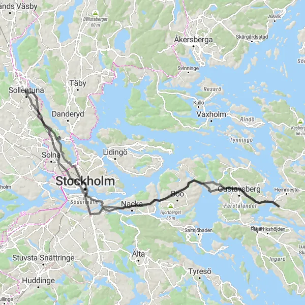 Map miniature of "Akalla-Stockholm Highlights" cycling inspiration in Stockholm, Sweden. Generated by Tarmacs.app cycling route planner