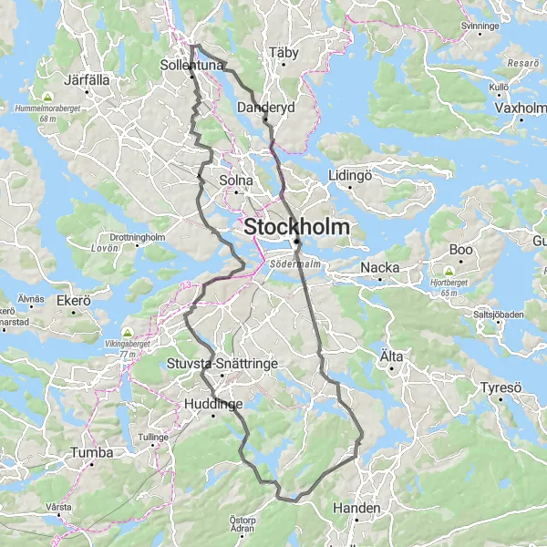 Map miniature of "Akalla-Danderyd Highlights" cycling inspiration in Stockholm, Sweden. Generated by Tarmacs.app cycling route planner