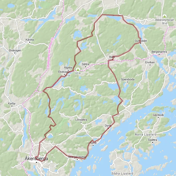 Map miniature of "Adventurous Gravel Loop" cycling inspiration in Stockholm, Sweden. Generated by Tarmacs.app cycling route planner