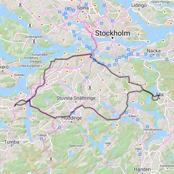 Map miniature of "Neighborhood Adventure" cycling inspiration in Stockholm, Sweden. Generated by Tarmacs.app cycling route planner