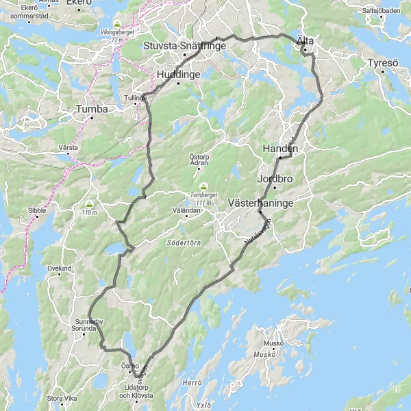 Map miniature of "Älta Loop" cycling inspiration in Stockholm, Sweden. Generated by Tarmacs.app cycling route planner