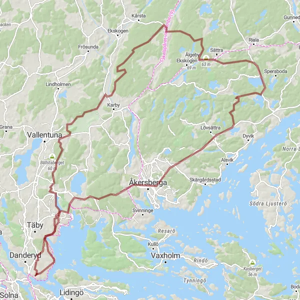 Map miniature of "The Historic Gravel Route" cycling inspiration in Stockholm, Sweden. Generated by Tarmacs.app cycling route planner