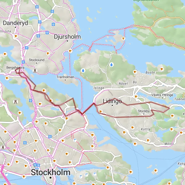 Kartminiatyr av "Stora Lappkärrsberget till Lidingö" cykelinspiration i Stockholm, Sweden. Genererad av Tarmacs.app cykelruttplanerare