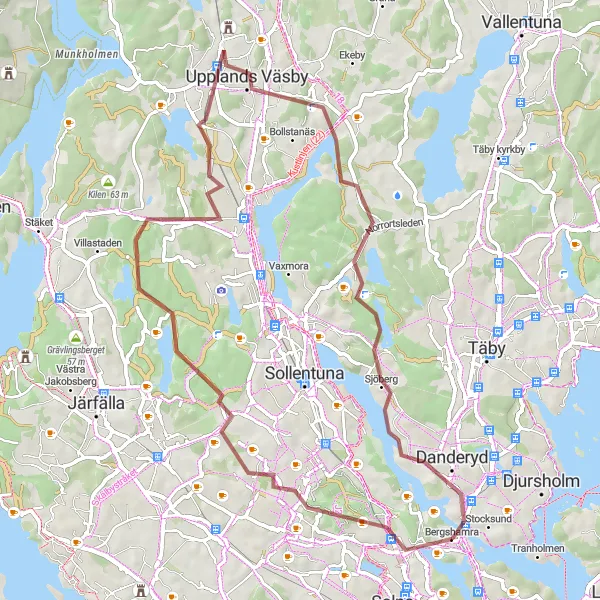 Kartminiatyr av "Rinkeby till Bergshamra via Stora Väsby slott" cykelinspiration i Stockholm, Sweden. Genererad av Tarmacs.app cykelruttplanerare