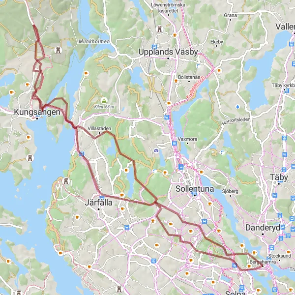 Kartminiatyr av "Rinkeby till Kista via Kungsängen" cykelinspiration i Stockholm, Sweden. Genererad av Tarmacs.app cykelruttplanerare