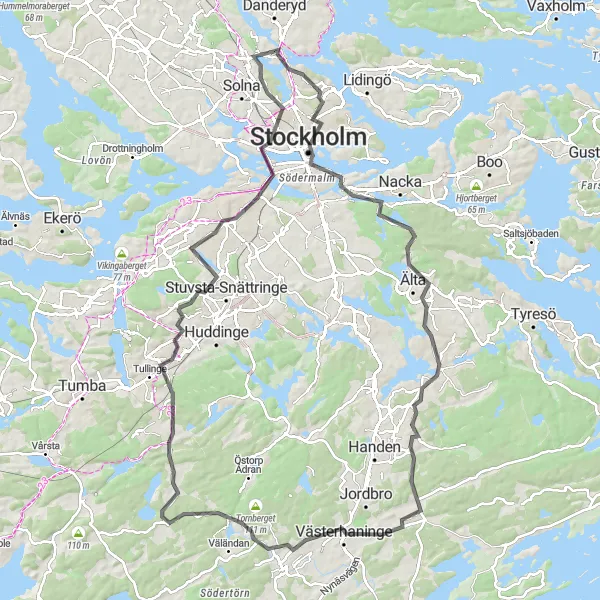 Map miniature of "Stockholm Loop" cycling inspiration in Stockholm, Sweden. Generated by Tarmacs.app cycling route planner