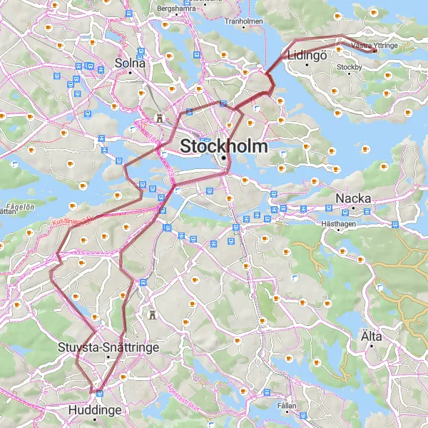 Kartminiatyr av "Grusväg till Kungsholmen och Marieberg" cykelinspiration i Stockholm, Sweden. Genererad av Tarmacs.app cykelruttplanerare