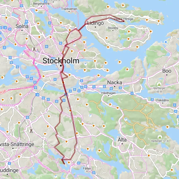 Map miniature of "Scenic Gravel Loop near Stockholm" cycling inspiration in Stockholm, Sweden. Generated by Tarmacs.app cycling route planner