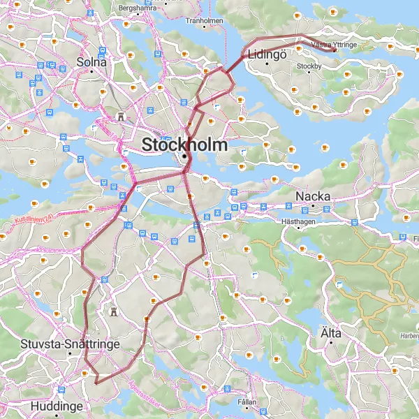 Map miniature of "Discovering Stockholm's Landmarks" cycling inspiration in Stockholm, Sweden. Generated by Tarmacs.app cycling route planner