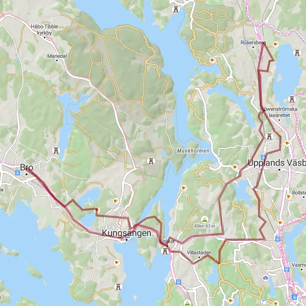 Kartminiatyr av "Historisk rutt från Almare-Stäket till Bro" cykelinspiration i Stockholm, Sweden. Genererad av Tarmacs.app cykelruttplanerare