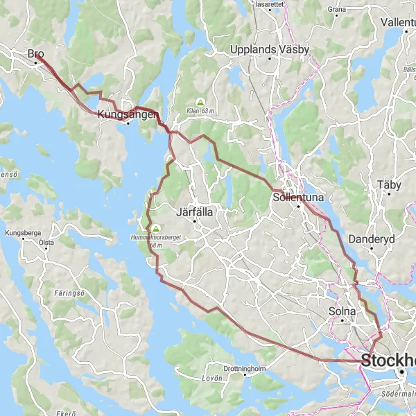 Map miniature of "Gravel Adventure: Stockholm to Bro Loop" cycling inspiration in Stockholm, Sweden. Generated by Tarmacs.app cycling route planner