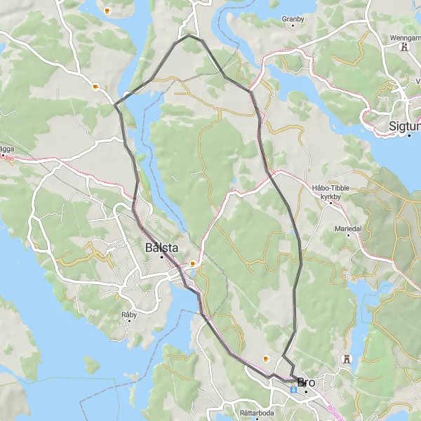 Map miniature of "Bålsta Loop" cycling inspiration in Stockholm, Sweden. Generated by Tarmacs.app cycling route planner