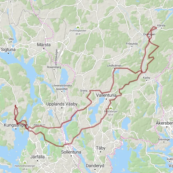 Kartminiatyr av "Brunna-Almare-Stäket-Rotebro-Lindholmen" cykelinspiration i Stockholm, Sweden. Genererad av Tarmacs.app cykelruttplanerare