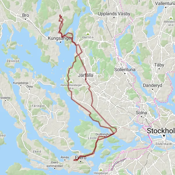 Map miniature of "Scenic Gravel Ride: Kungsängen to Järfälla" cycling inspiration in Stockholm, Sweden. Generated by Tarmacs.app cycling route planner