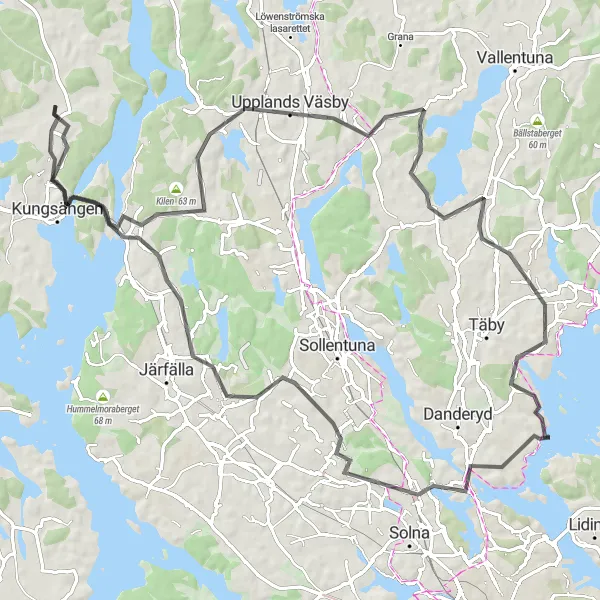 Kartminiatyr av "Kungsängen - Kista - Brunna" cykelinspiration i Stockholm, Sweden. Genererad av Tarmacs.app cykelruttplanerare