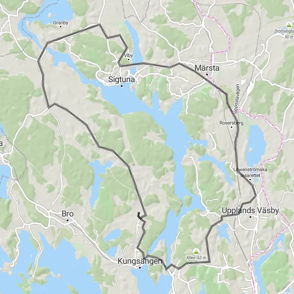 Kartminiatyr av "Brunna-Venngarn Castle-Upplands Väsby-Erikssunds säteri" cykelinspiration i Stockholm, Sweden. Genererad av Tarmacs.app cykelruttplanerare