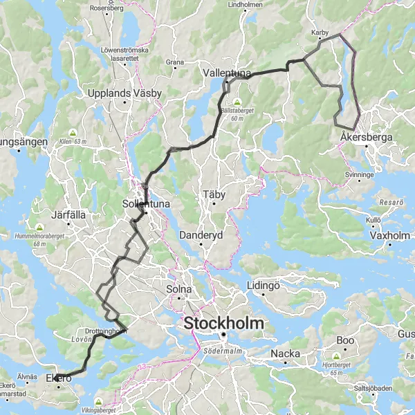 Kartminiatyr av "Kungliga vyer runt Ekerö" cykelinspiration i Stockholm, Sweden. Genererad av Tarmacs.app cykelruttplanerare