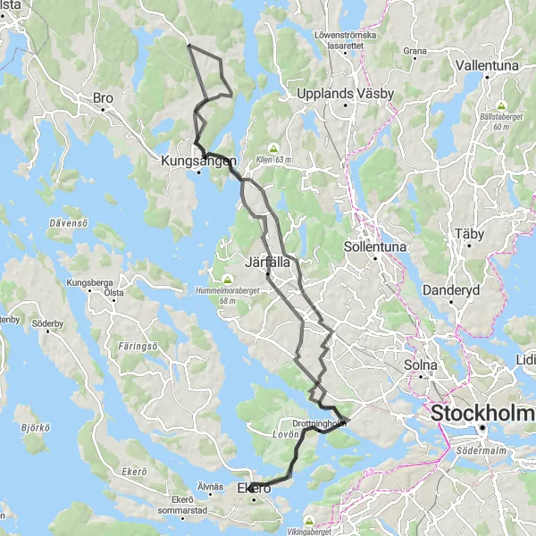 Kartminiatyr av "Strax utanför Ekerö på 88 km" cykelinspiration i Stockholm, Sweden. Genererad av Tarmacs.app cykelruttplanerare