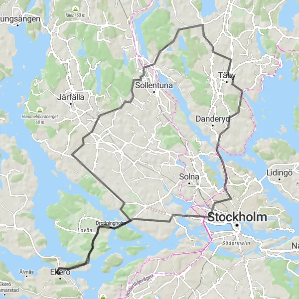 Map miniature of "Ekerö Johannelundstoppen Ride" cycling inspiration in Stockholm, Sweden. Generated by Tarmacs.app cycling route planner