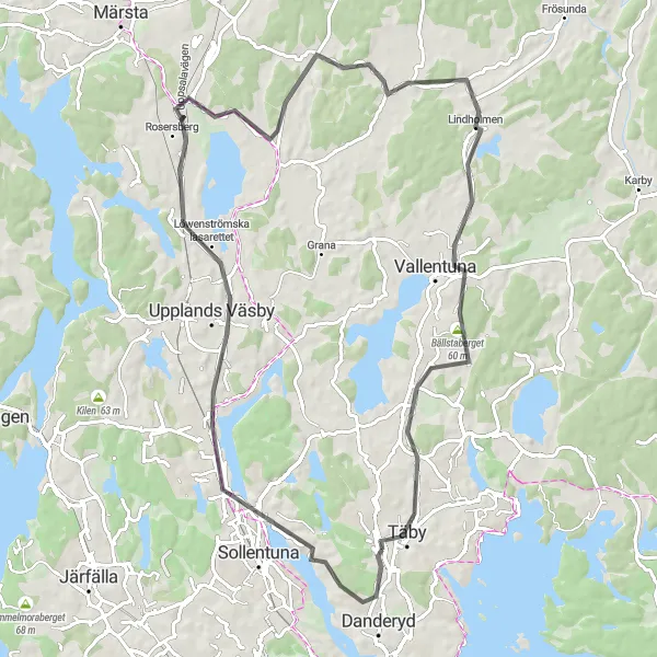 Map miniature of "Road Cycling from Enebyberg to Täby" cycling inspiration in Stockholm, Sweden. Generated by Tarmacs.app cycling route planner