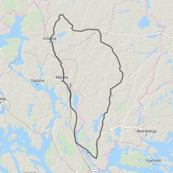 Map miniature of "Road Cycling from Enebyberg to Vallentuna" cycling inspiration in Stockholm, Sweden. Generated by Tarmacs.app cycling route planner