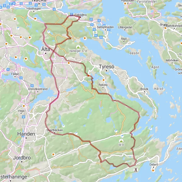 Map miniature of "Rural Charm and Waterways Gravel Loop" cycling inspiration in Stockholm, Sweden. Generated by Tarmacs.app cycling route planner