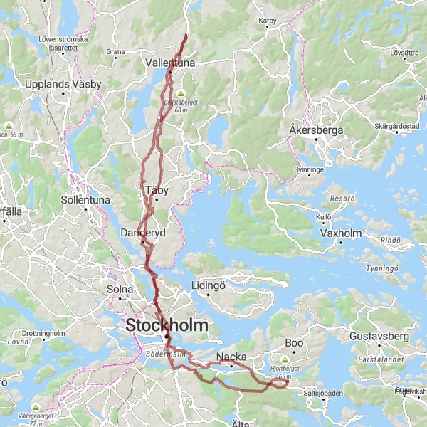 Map miniature of "Gravel Adventure to Täby" cycling inspiration in Stockholm, Sweden. Generated by Tarmacs.app cycling route planner