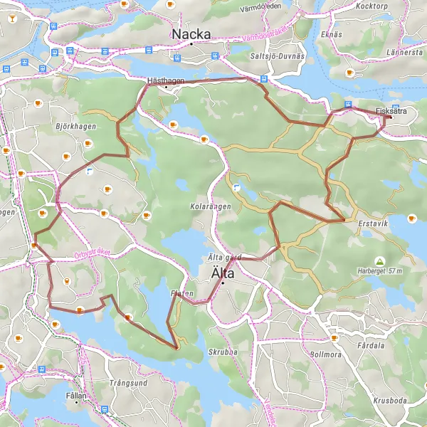 Map miniature of "Flaten Gravel Loop" cycling inspiration in Stockholm, Sweden. Generated by Tarmacs.app cycling route planner