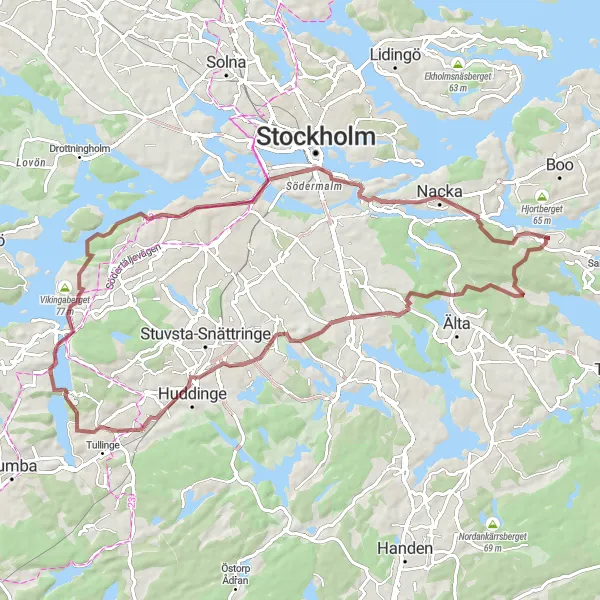 Map miniature of "Scenic Rural Gravel Expedition" cycling inspiration in Stockholm, Sweden. Generated by Tarmacs.app cycling route planner
