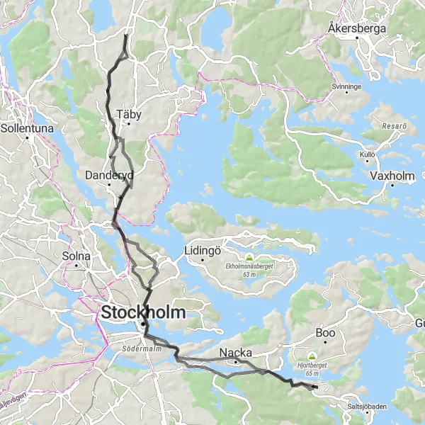 Map miniature of "Stockholm Coastline Loop" cycling inspiration in Stockholm, Sweden. Generated by Tarmacs.app cycling route planner