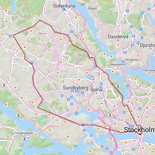 Kartminiatyr av "Stadsutforskning på Grusvägar" cykelinspiration i Stockholm, Sweden. Genererad av Tarmacs.app cykelruttplanerare
