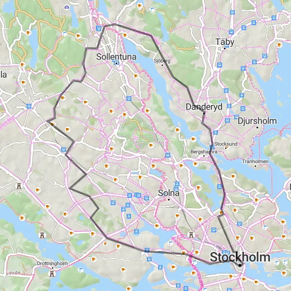 Map miniature of "Gamla Stan - Danderyd Road Route" cycling inspiration in Stockholm, Sweden. Generated by Tarmacs.app cycling route planner