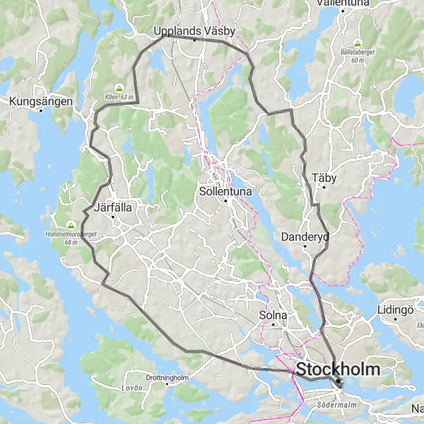 Map miniature of "Gamla Stan - Upplands Väsby Road Route" cycling inspiration in Stockholm, Sweden. Generated by Tarmacs.app cycling route planner