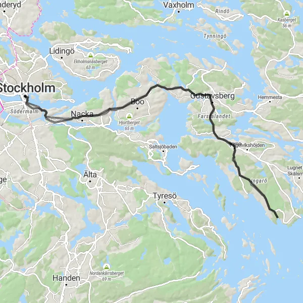 Map miniature of "The Royal and Coastal Loop" cycling inspiration in Stockholm, Sweden. Generated by Tarmacs.app cycling route planner