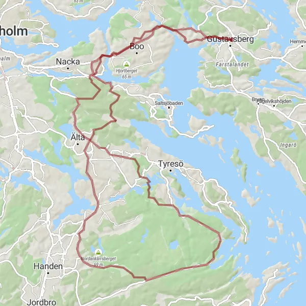 Map miniature of "Gravel Paradise" cycling inspiration in Stockholm, Sweden. Generated by Tarmacs.app cycling route planner