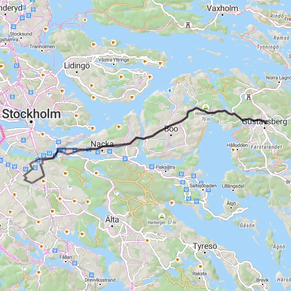 Map miniature of "Gustavsberg to Nacka" cycling inspiration in Stockholm, Sweden. Generated by Tarmacs.app cycling route planner