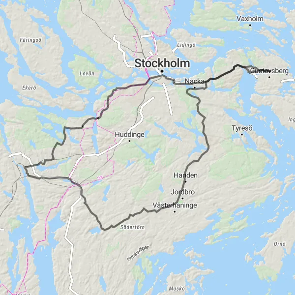 Kartminiatyr av "Rönninge och Trollbäcken cykeltur" cykelinspiration i Stockholm, Sweden. Genererad av Tarmacs.app cykelruttplanerare