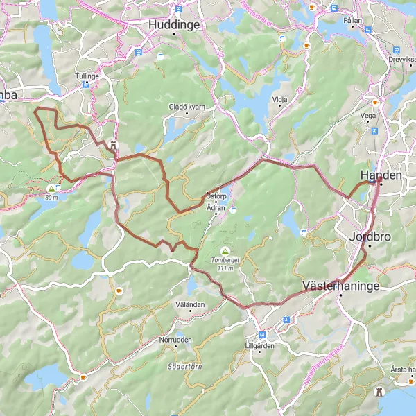 Map miniature of "The Gravel Adventure" cycling inspiration in Stockholm, Sweden. Generated by Tarmacs.app cycling route planner