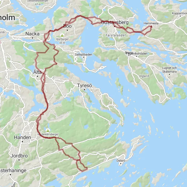 Kartminiatyr av "Mölnvik till Mörtnäs" cykelinspiration i Stockholm, Sweden. Genererad av Tarmacs.app cykelruttplanerare