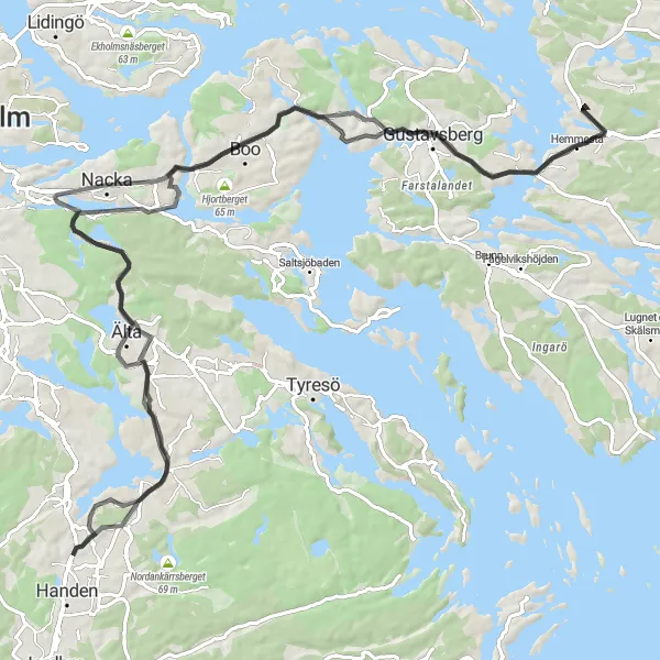 Map miniature of "Mölnvik to Gustavsberg Scenic Route" cycling inspiration in Stockholm, Sweden. Generated by Tarmacs.app cycling route planner