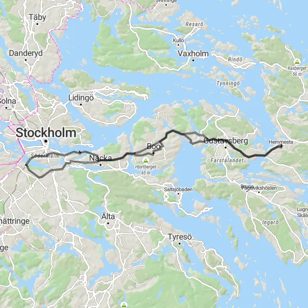 Map miniature of "Hemmesta to Årsta Loop" cycling inspiration in Stockholm, Sweden. Generated by Tarmacs.app cycling route planner