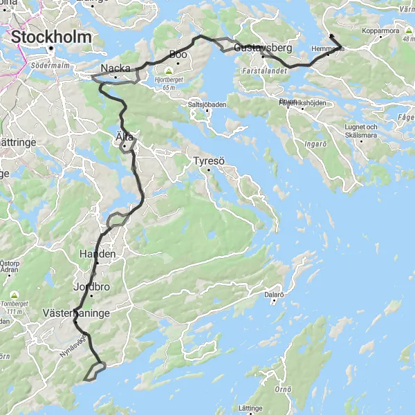 Map miniature of "Mölnvik to Gammal Väderkvarn Extended Ride" cycling inspiration in Stockholm, Sweden. Generated by Tarmacs.app cycling route planner