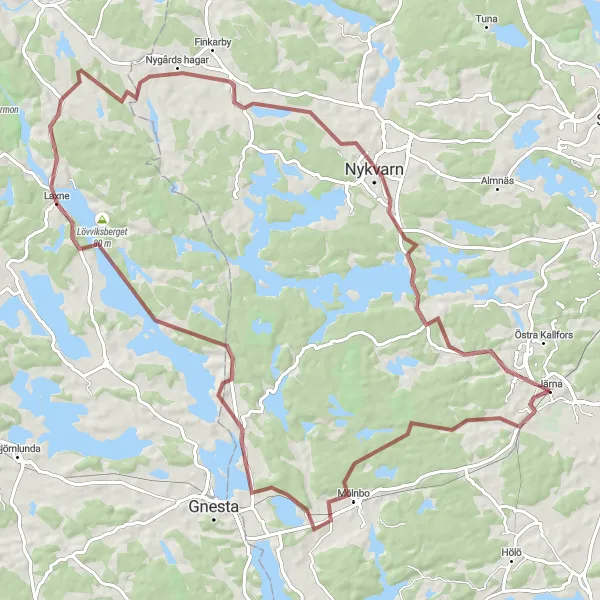 Map miniature of "Scenic Gravel Route to Heby Slott" cycling inspiration in Stockholm, Sweden. Generated by Tarmacs.app cycling route planner