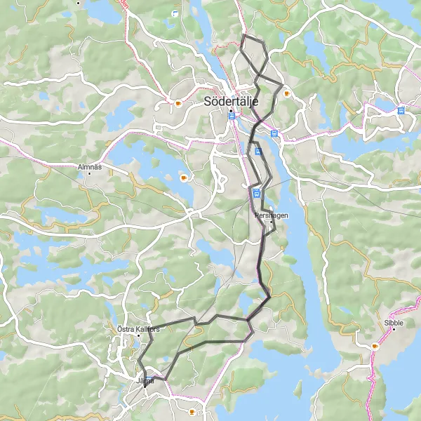 Map miniature of "Järna - Pershagen - Saltskog Loop" cycling inspiration in Stockholm, Sweden. Generated by Tarmacs.app cycling route planner